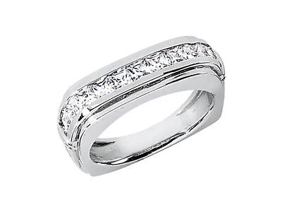 Pre-owned Jewelwesell 1.50ct Princess Euro Shank Mens Wedding Band Ring 14k White Gold Gh I1 Channel