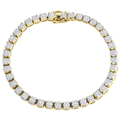 Pre-owned Jfl Diamonds & Timepieces 10k Yellow Gold Genuine Diamond 5.75mm Flower Set Pave Link 9.25" Bracelet 3 Ct. In White