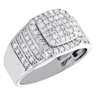 Pre-owned Jfl Diamonds & Timepieces 10k White Gold Round Diamond Square Statement 13mm Pinky Ring Pave Band 1.10 Ct.