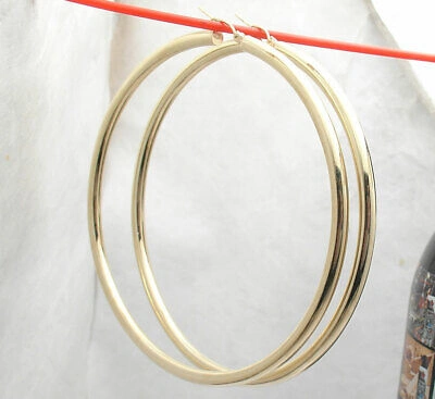 Pre-owned Bestgoldshop 3 3/8" Huge Large Shiny Plain Hoop Earrings Real 10k Yellow Gold 4mm X 85mm