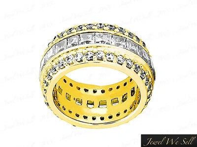 Pre-owned Jewelwesell 5.40ct Princess Round Diamond 3row Eternity Wedding Ring 14k Yellow Gold Si1 In White