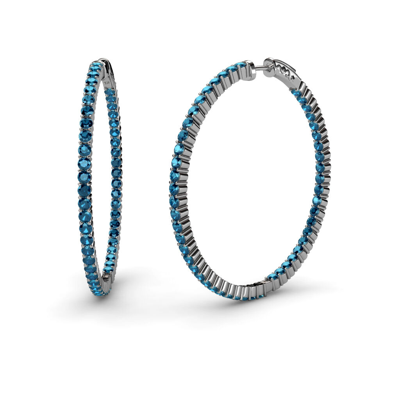 Pre-owned Trijewels Blue Diamond Inside-out Womens Hoop Earrings 3.00 Ctw 14k Gold Jp:37622
