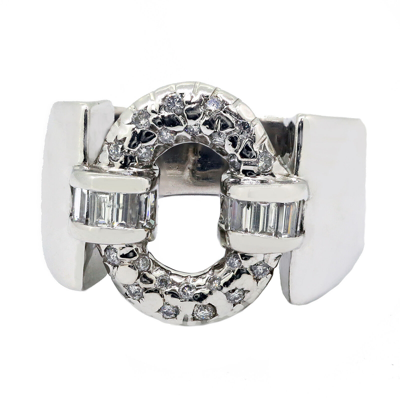 Pre-owned Navid Jewelry Inc 0.75ct Natural Diamond Cocktail Ring 14k White Gold Baguette & Round In F