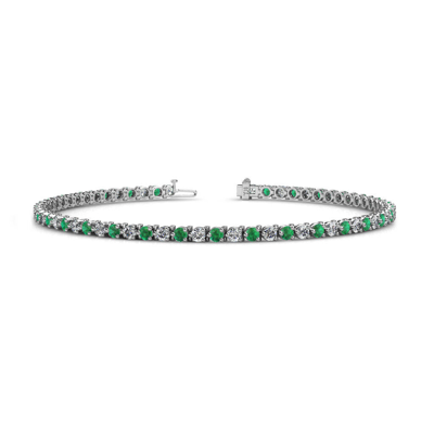 Pre-owned Trijewels Emerald And Diamond Womens Eternity Tennis Bracelet 2.26 Ctw 14k Gold Jp:124063 In H-i