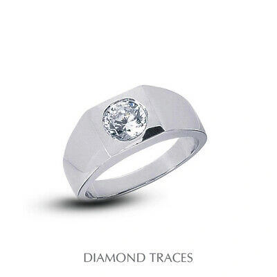 Pre-owned Certified 3 Carat E Si1 Round Cut Earth Mined  Diamond 14k Gold Classic Mens Ring In White