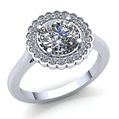 Pre-owned Jewelwesell 1.5ct Round Cut Diamond Ladies Floral Halo Solitaire Engagement Ring 14k Gold