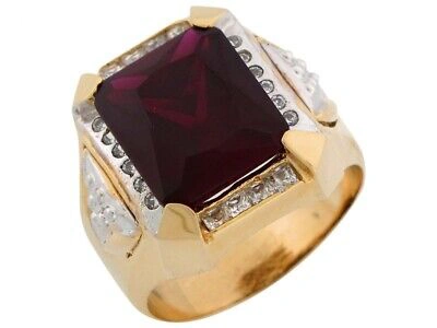 Pre-owned Jackani 10k Or 14k Two Tone Gold Simulated Garnet Cz Accent January Birthstone Mens Ring In Red