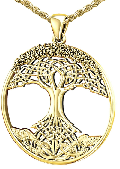 Pre-owned Us Jewels Women's 1 3/8in 10k Or 14k Yellow Gold Modern Tree Of Life Pendant Necklace