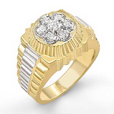 Pre-owned Gd Diamond 1.00 Ct Men's Cluster Round Natural Diamond F Vs2 Ring 14k Two Tone Gold In White