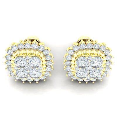 Pre-owned Swarajewel 2ctw Round Genuine Diamond 18k Yellow Gold Earrings For Women Cluster Halo Stud