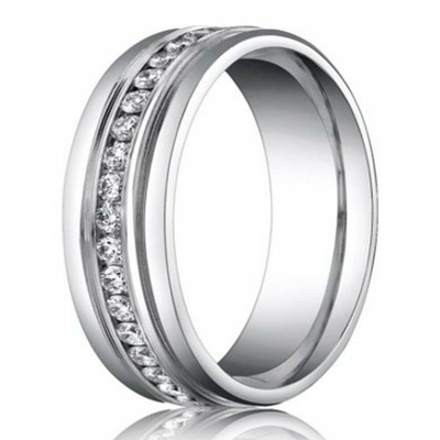 Pre-owned Limor 1 1/10ct Diamond Mens Eternity Wedding Ring 8mm 14k White Gold