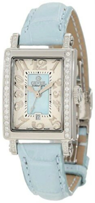 Pre-owned Gevril Women's 8247ne Avenue Of Americas Super Mini Diamond Leather Date Watch
