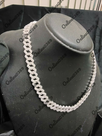 Pre-owned Online0369 Men's 13 X 24" Long Cuban Style Prong Link Necklace Silver White Gold Plated