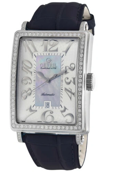 Pre-owned Gevril Women's 6207nl Glamour Automatic Diamond Blue Mop Dial Leather Wristwatch
