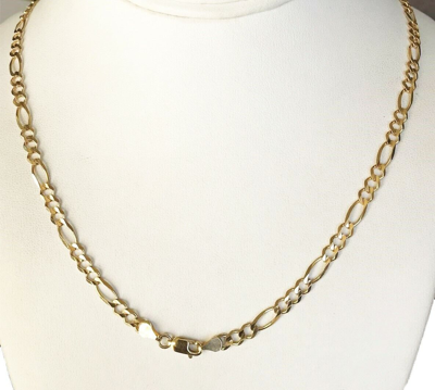 Pre-owned Gd Diamond 4.8mm 22" 14.6gm 14k Gold Solid Yellow Men's Figaro Open Necklace Polished Chain