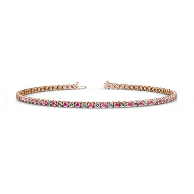 Pre-owned Trijewels Pink Sapphire Diamond Eternity Tennis Bracelet 1.85 Ctw 14k Gold Jp:123916