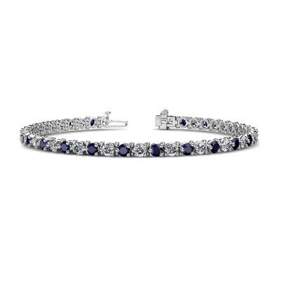 Pre-owned Trijewels Sapphire And Diamond Eternity Tennis Bracelet 5.45 Ctw 14k White Gold Jp:124787 In H-i