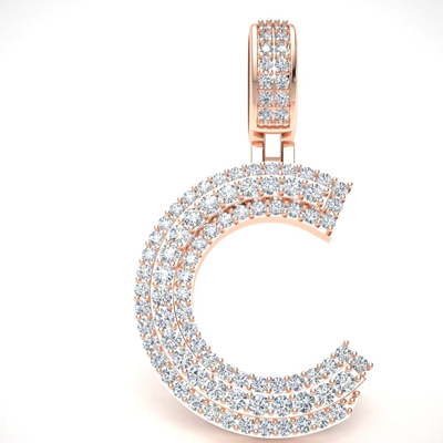 Pre-owned Jewelwesell 1.35ct Diamond 1.5" 3d Varsity Initial Letter 'c' Pendant Necklace 14k Gold