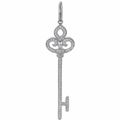 Pre-owned Jfl Diamonds & Timepieces Diamond Key Pendant 10k White Gold Ladies Round Cut Designer Xl Charm 1.25 Ct.