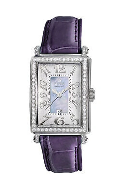 Pre-owned Gevril Women's 7247nl Avenue Of Americas Mini Diamond Blue Leather Date Watch