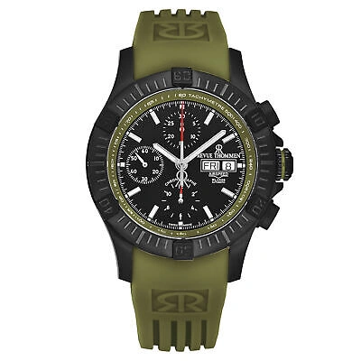 Pre-owned Revue Thommen Mens Air Speed Black Dial Green Strap Automatic Watch 16071.6674