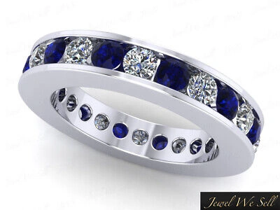 Pre-owned Jewelwesell Classic Channel Set 2.50ct Sapphire Diamond Eternity Ring 18k White Gold Si1 In F