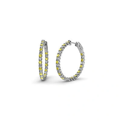 Pre-owned Trijewels Round Yellow Sapphire Diamond Inside-out Women Hoop Earrings 14k Gold Jp:36793