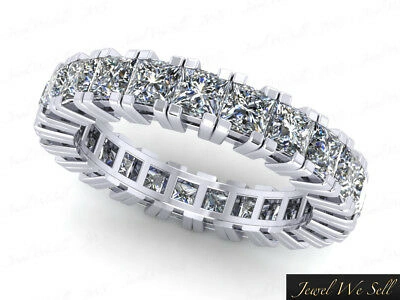 Pre-owned Jewelwesell 4.10ct Princess Diamond Gallery Eternity Wedding Band Ring 14k Gold I Si2 Prong