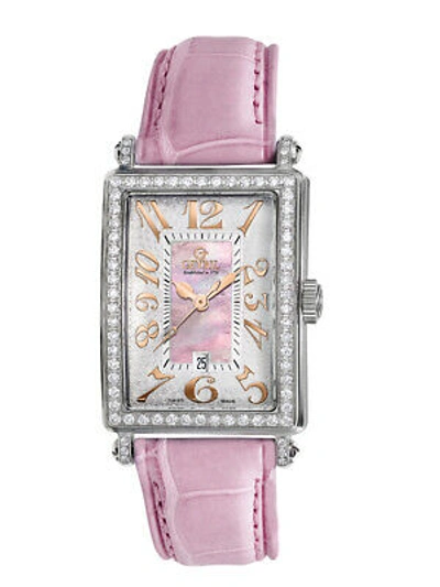 Pre-owned Gevril Women's 7248rv Avenue Of Americas Mini Diamond Pink Leather Date Watch