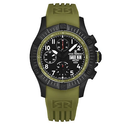 Pre-owned Revue Thommen Mens Air Speed Black Dial Green Strap Automatic Watch 16071.6774