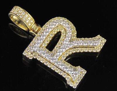 Pre-owned Jewelry Unlimited R Initial Custom Letter Diamond Pendant Charm In 10k Two Tone Gold 1.9 Ct 1.5" In G-h