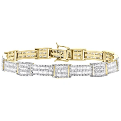Pre-owned Jfl Diamonds & Timepieces 10k Yellow Gold Round & Baguette Diamond 9mm Fancy Statement Bracelet 6.25 Ct. In White
