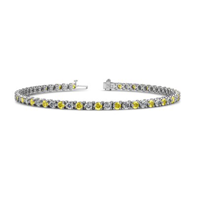 Pre-owned Trijewels Sapphire And Diamond Womens Eternity Tennis Bracelet 3.77 Ctw 14k Gold Jp:124208 In G-h