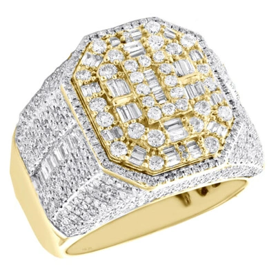 Pre-owned Jfl Diamonds & Timepieces 10k Yellow Gold Round & Baguette Diamond 19mm Octagon Cluster Pinky Ring 2.65 Ct In White