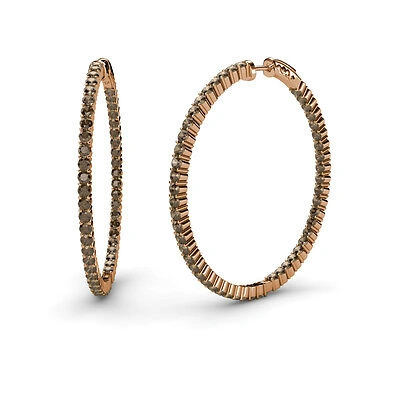 Pre-owned Trijewels Smoky Quartz Inside-out Womens Hoop Earrings 3.00 Ctw 14k Rose Gold Jp:37618 In Brown