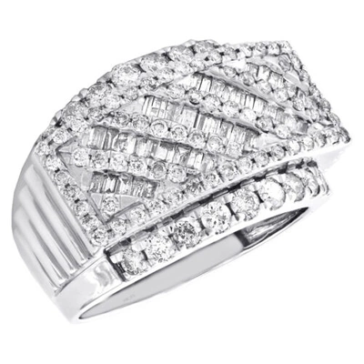 Pre-owned Jfl Diamonds & Timepieces 10k White Gold Round & Baguette Diamond Wedding Band 16mm Anniversary Ring 2 Ct.