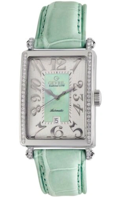 Pre-owned Gevril Women's 6206ne Glamour Automatic Diamond Leather Date Wristwatch