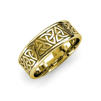 Pre-owned Trijewels High Polish 8.00 Mm Celtic Trinity Knot Unisex Wedding Band In 14k Yellow Gold.