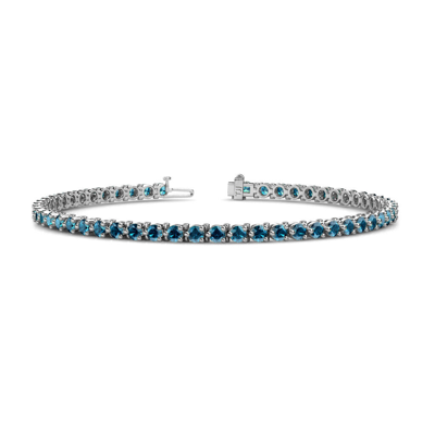 Pre-owned Trijewels Blue Diamond 3-prong Womens Eternity Tennis Bracelet 3.43 Ctw 14k Gold Jp:124151