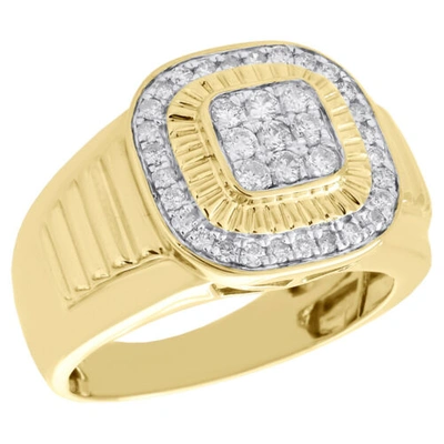 Pre-owned Jfl Diamonds & Timepieces 10k Yellow Gold Diamond Fluted Square Bezel Step Shank Pinky Ring Band 3/4 Ct. In White