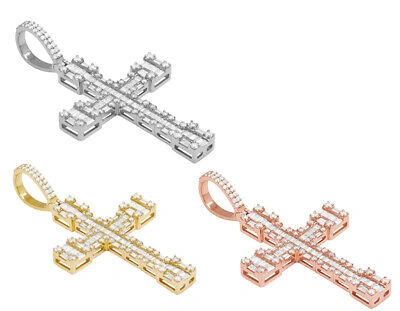 Pre-owned Jewelry Unlimited 10k Gold Baguette Diamond Cross 1.5" 2 3/4 Ct In G-h