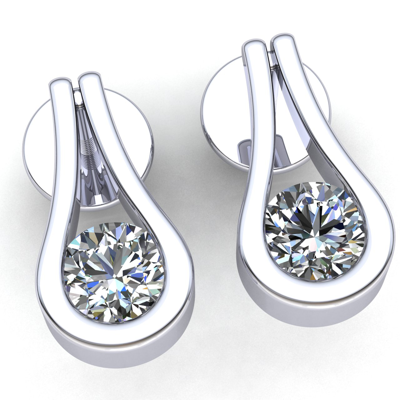 Pre-owned Jewelwesell Natural 1.25ct Round Cut Diamond Ladies U Drop Solitaire Stud Earrings 14k Gold