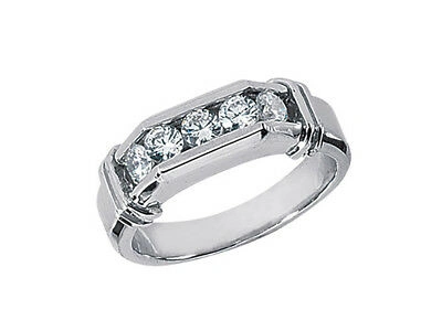 Pre-owned Jewelwesell 1ct Round Cut 5stone Mens Wedding Band Ring Solid 10k White Gold I Si2 Channel