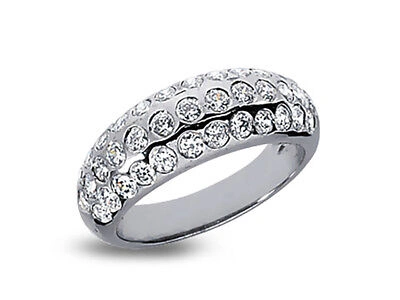 Pre-owned Jewelwesell 1.11ct Diamond Wedding Band Ring 18k White Gold Round Brilliant Cut Bezel I Si2