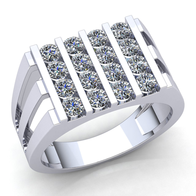 Pre-owned Jewelwesell Real 3carat Round Cut Diamond Mens Modern Bar Set Engagement Ring 14k Gold
