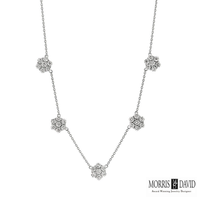 Pre-owned Morris &amp; David 4.04 Carat Diamond Cluster Flower Necklace Si 14k White Gold 18'' Chain