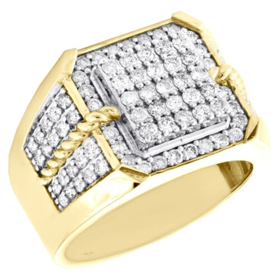 Pre-owned Jfl Diamonds & Timepieces 10k Yellow Gold Round Diamond 15mm Wide Square Milgrain Rope Pinky Ring 1.40 Ct. In White