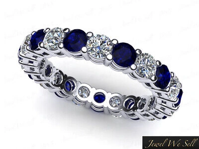 Pre-owned Jewelwesell Natural 2.25ct Sapphire Diamond Open Gallery Eternity Band Ring 10k White Gold In H