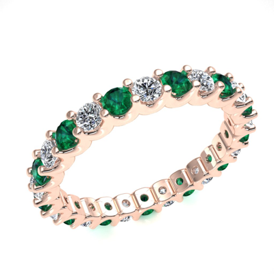 Pre-owned Jewelwesell Ladies U-prong Eternity Band Ring 14k Gold 1.8ct Round Emerald And Diamond In Green