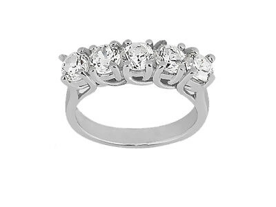 Pre-owned Jewelwesell 5stone 1.25ct Diamond Trellis Wedding Band 18k White Gold Round Cut Si1 Prong